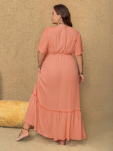 Plus Size Frill Embroidered V-Neck Half Sleeve Maxi Dress OutfitFlow
